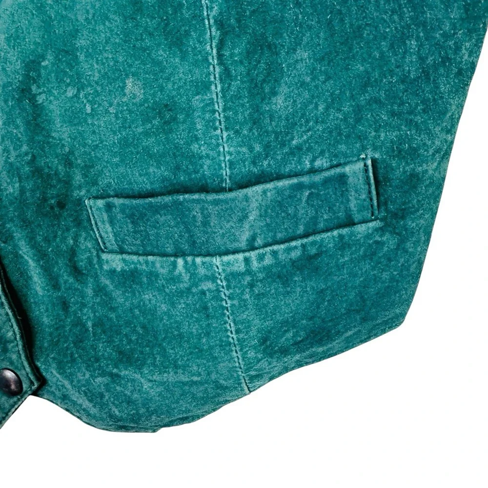 Vintage Brandon Thomas Mens Green‎ Leather Vest M Elastic Back Snap Western